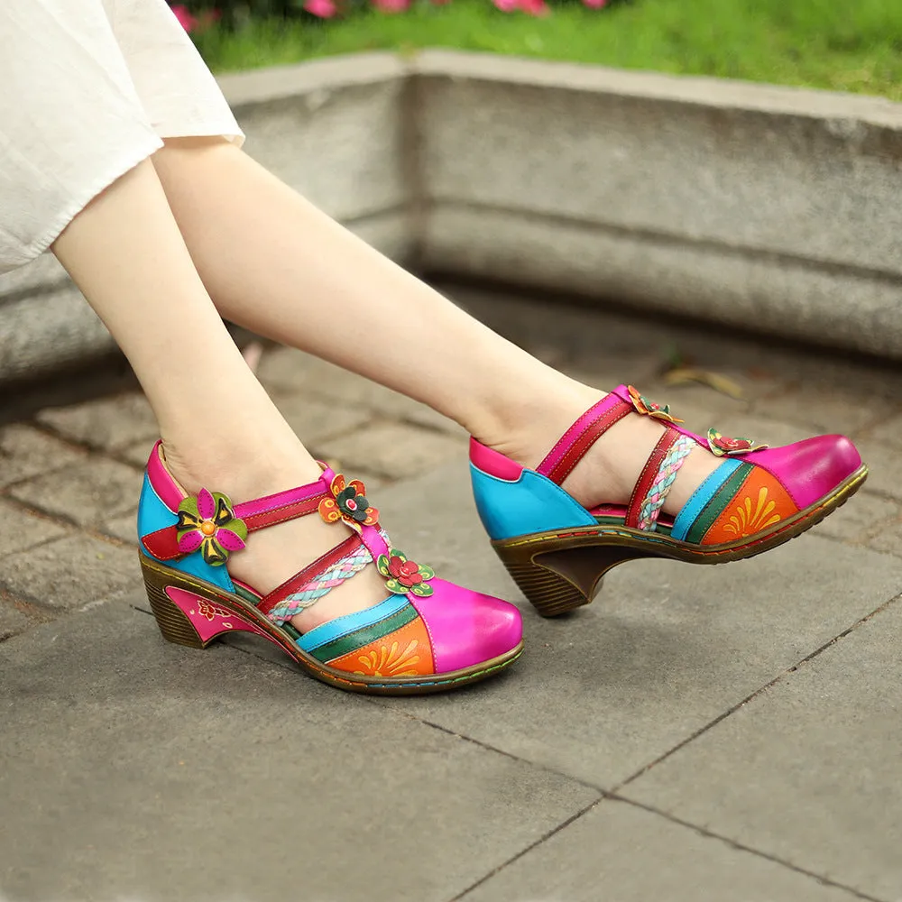 elveswallet Retro Collision Colors Mary Jane Hollow Sandals