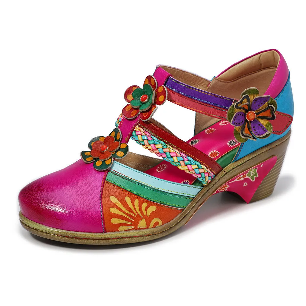 elveswallet Retro Collision Colors Mary Jane Hollow Sandals