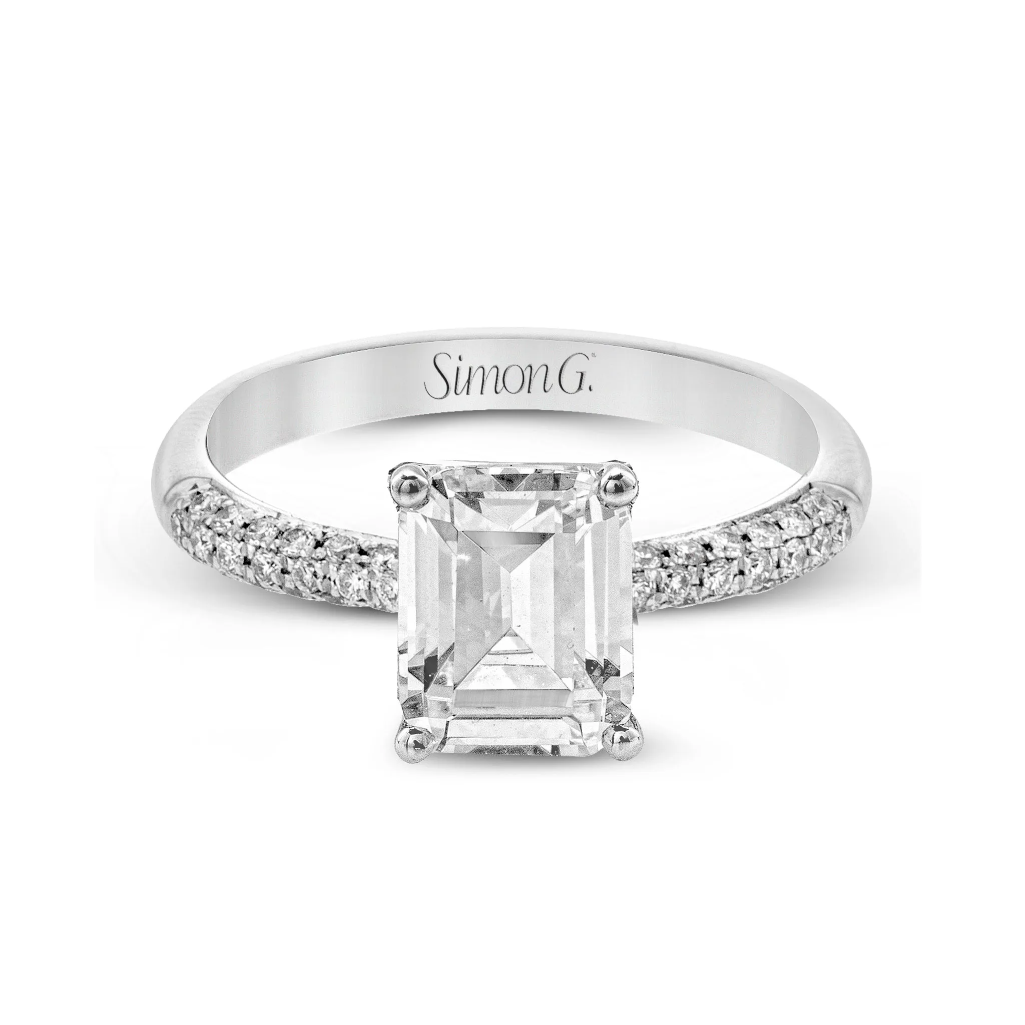 Emerald-cut Engagement Ring & Matching Wedding Band in 18k Gold with Diamonds