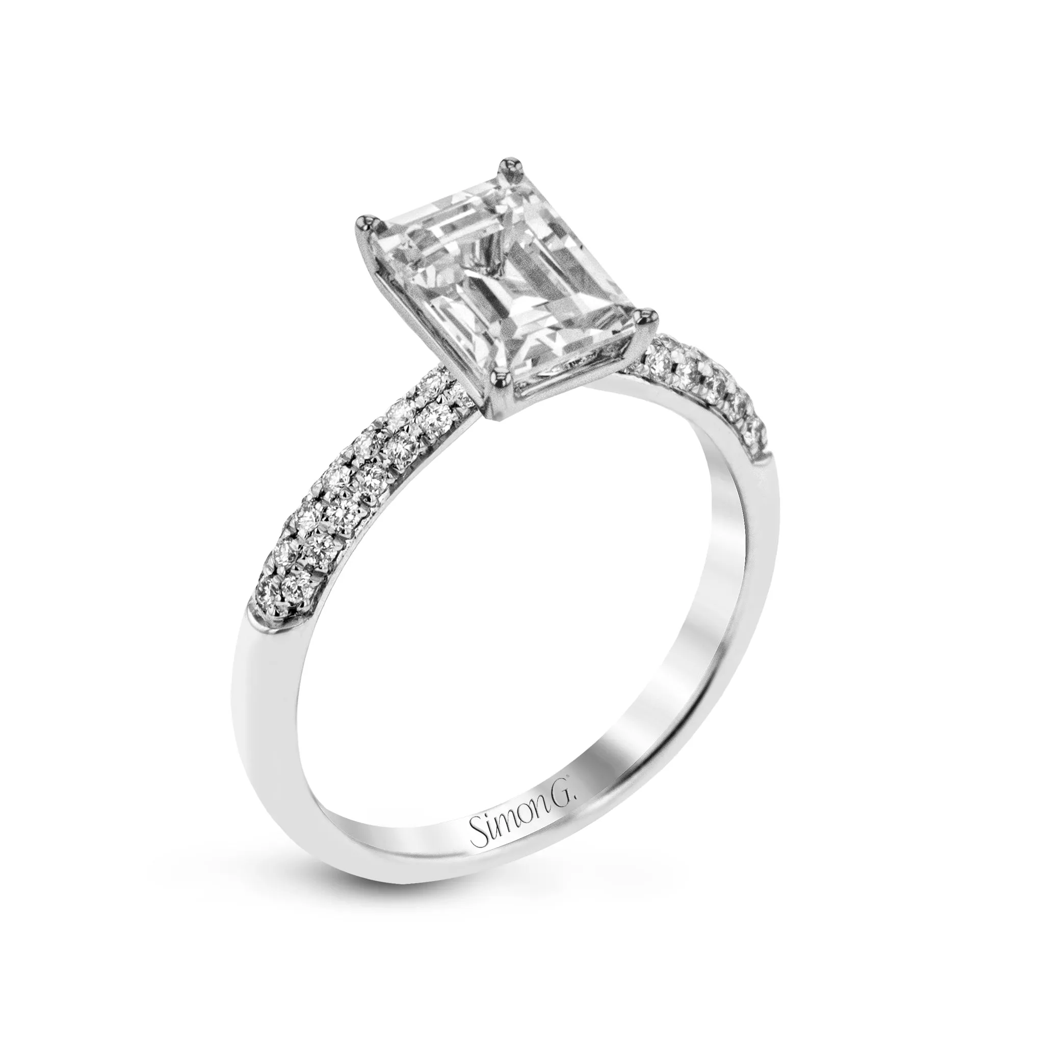 Emerald-cut Engagement Ring & Matching Wedding Band in 18k Gold with Diamonds