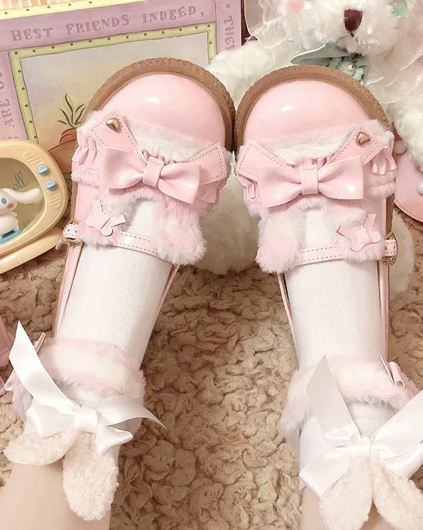 Fairy Godmother Sweet Rabbit Doll Thick Winter Velvet Fur Mary Janes Shoes
