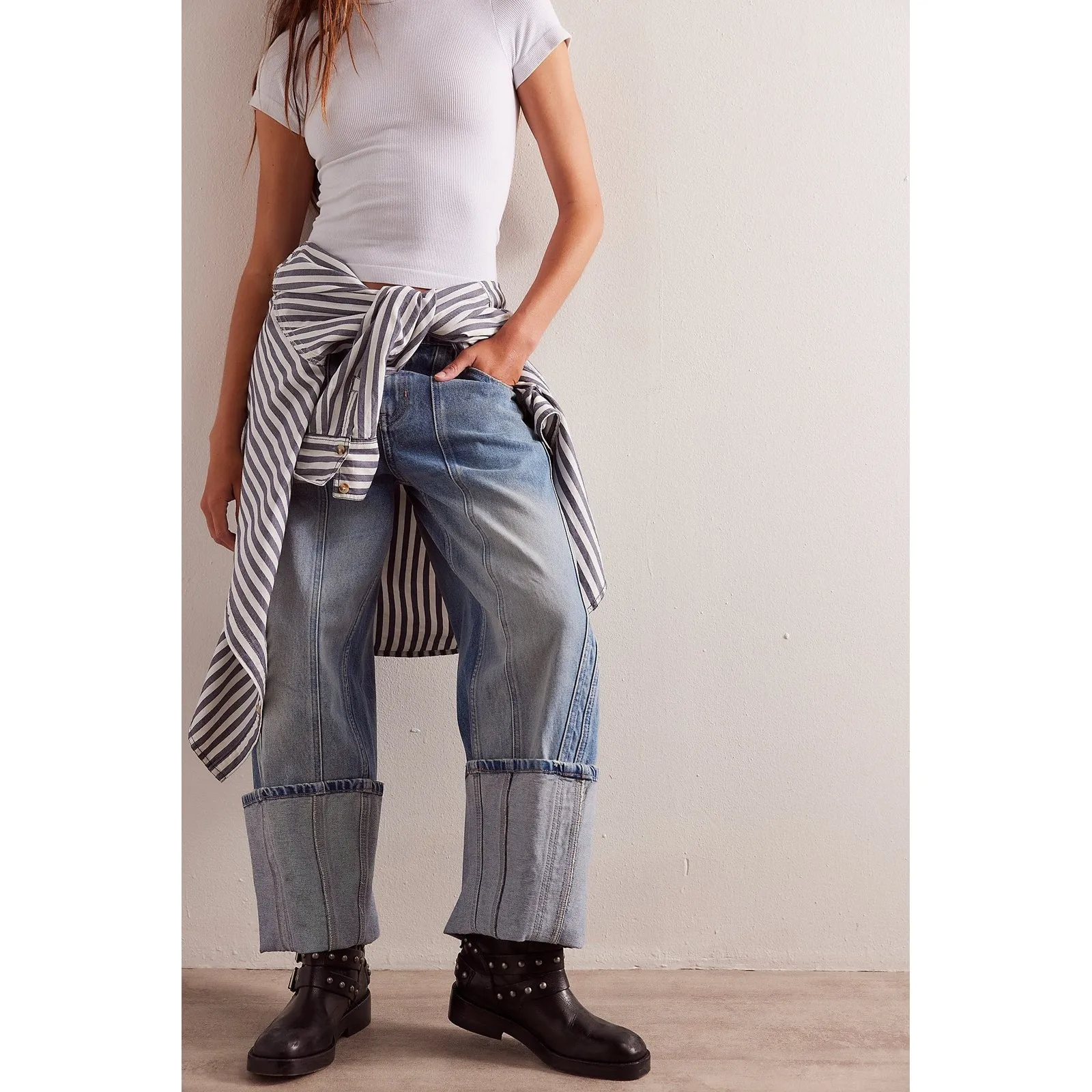 Sure! Here’s an optimized title for the product:

Free People Womens Olsen Cuffed Barrel Jeans - Stylish High-Waisted Denim with Relaxed Fit