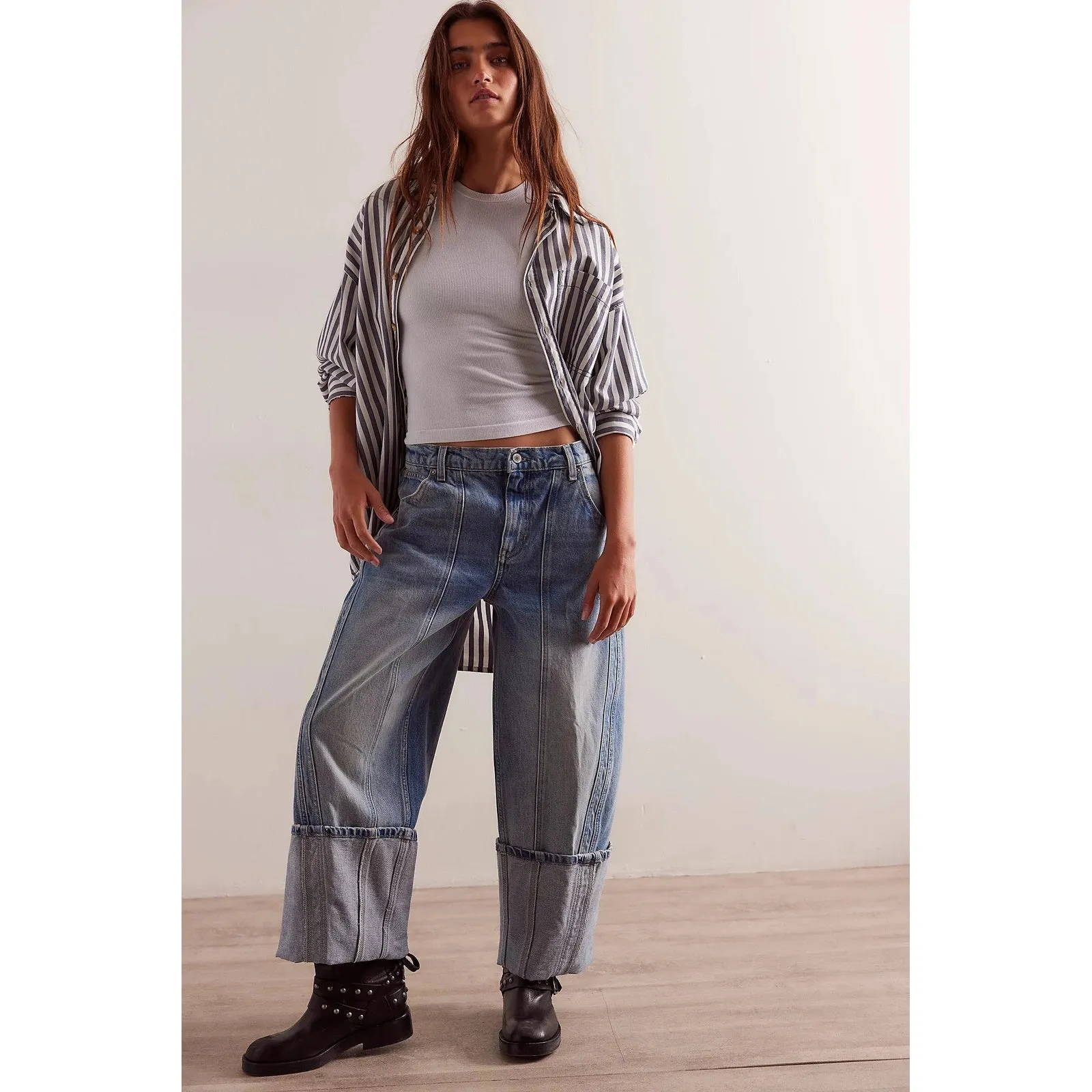 Sure! Here’s an optimized title for the product:

Free People Womens Olsen Cuffed Barrel Jeans - Stylish High-Waisted Denim with Relaxed Fit