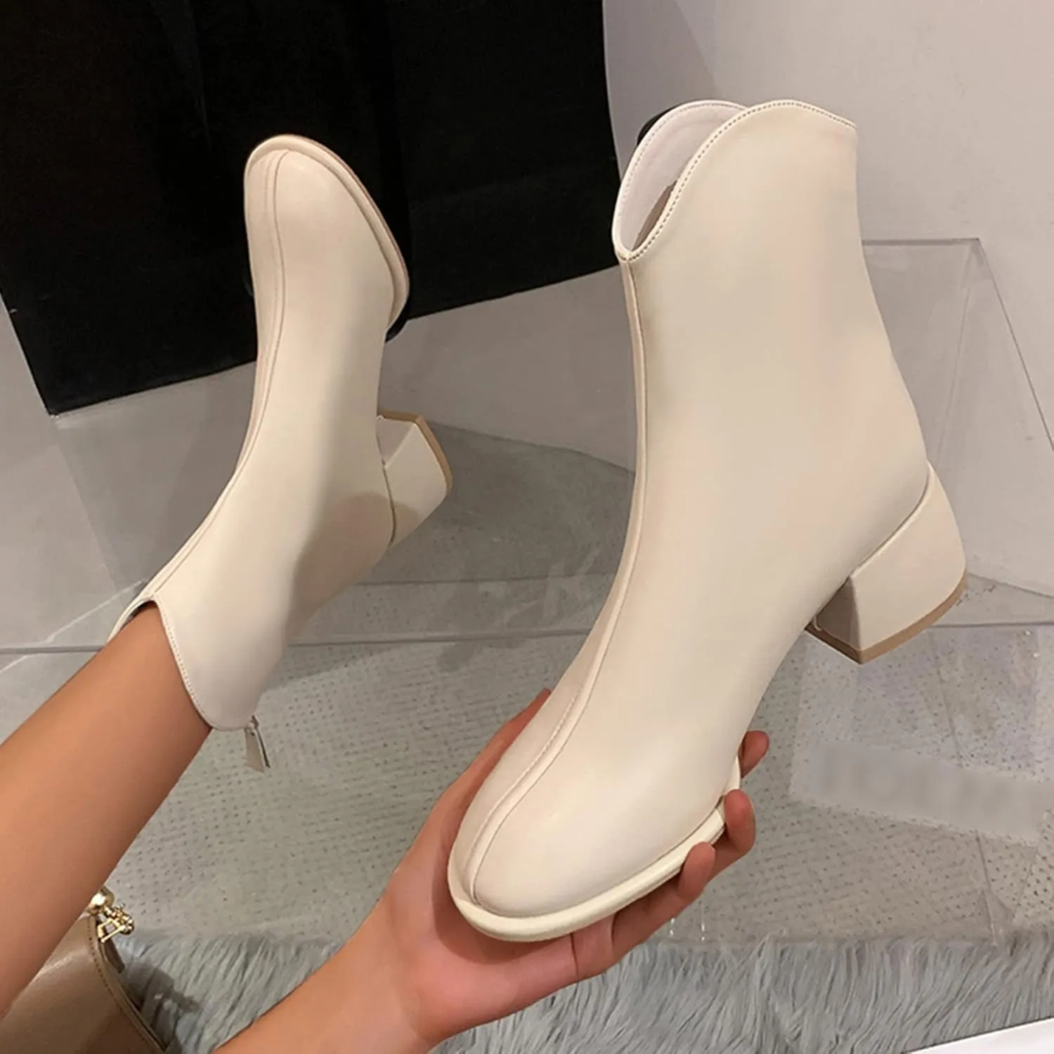 Gibobby Cowgirl Boots Women Knee Length Boots Retro Combat Knight Boots Closed Toe Motorcycle Low Heel Outdoor Western Shoes 52