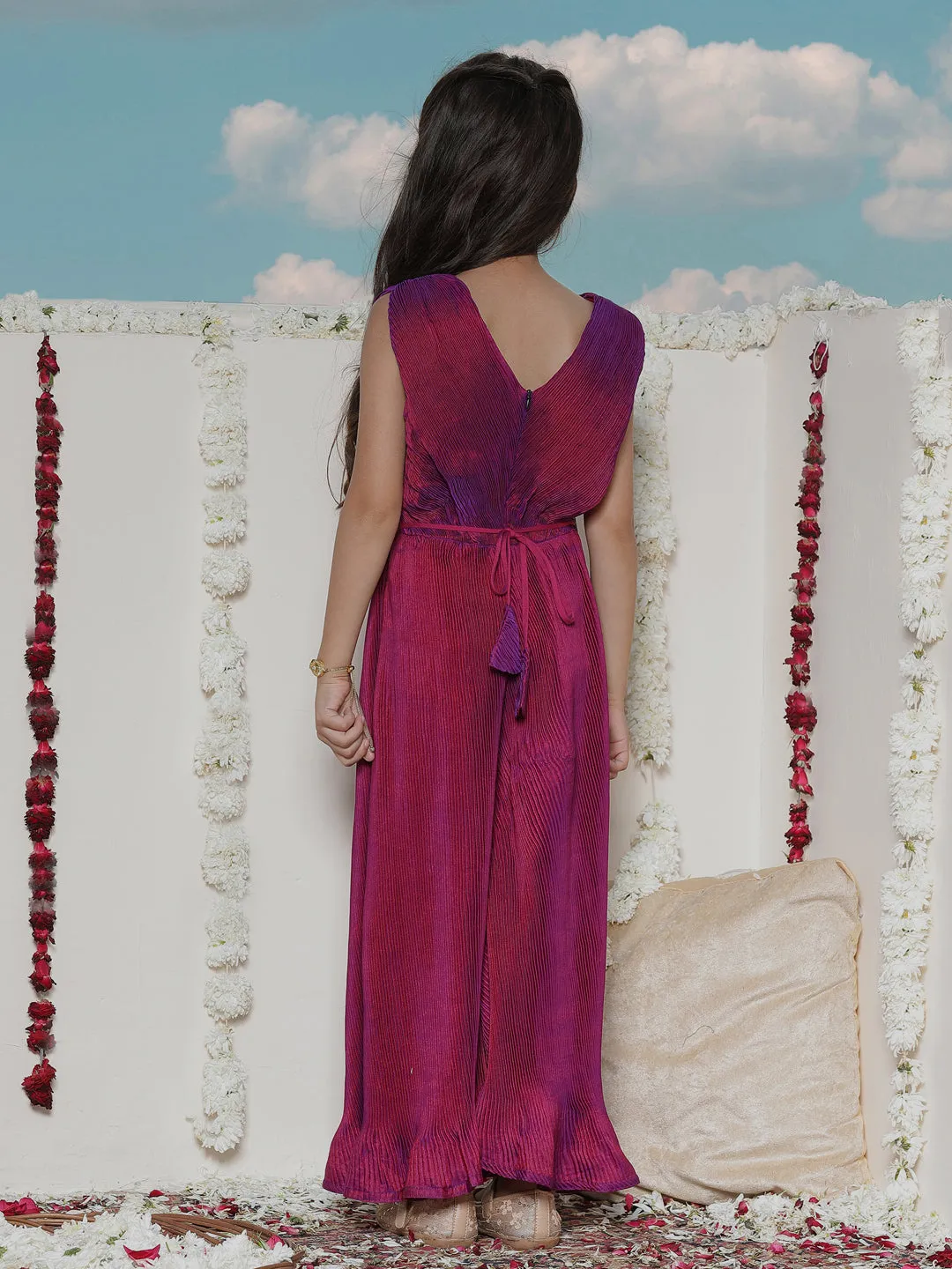 Jashvi Girls' Purple Pleated Jump Suit