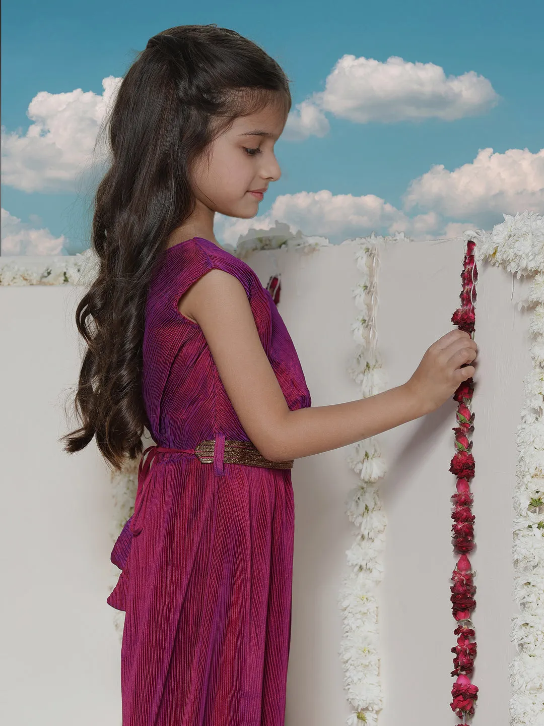 Jashvi Girls' Purple Pleated Jump Suit