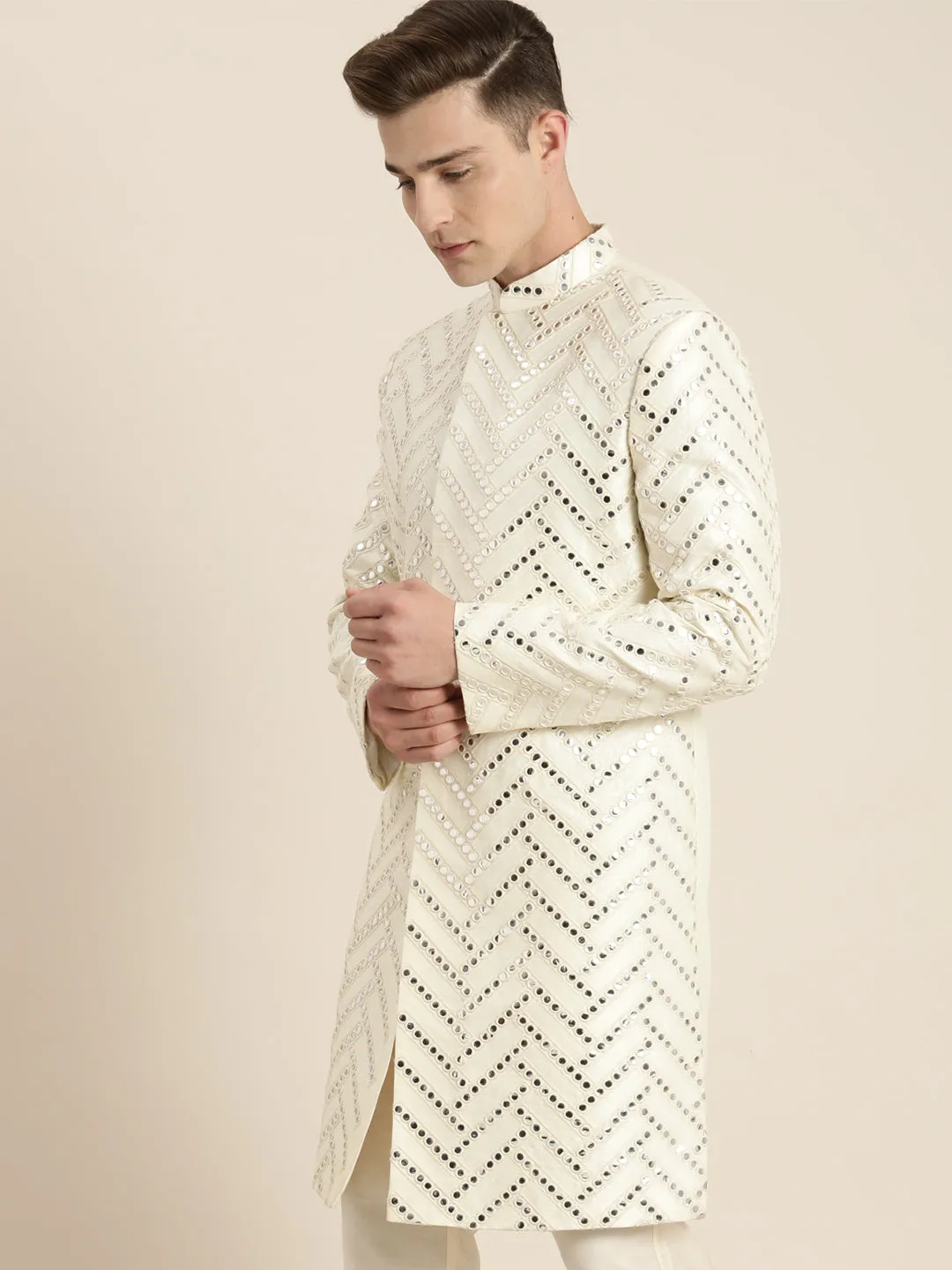 Jashvi Men's Cream Indo Western Sherwani Only Top