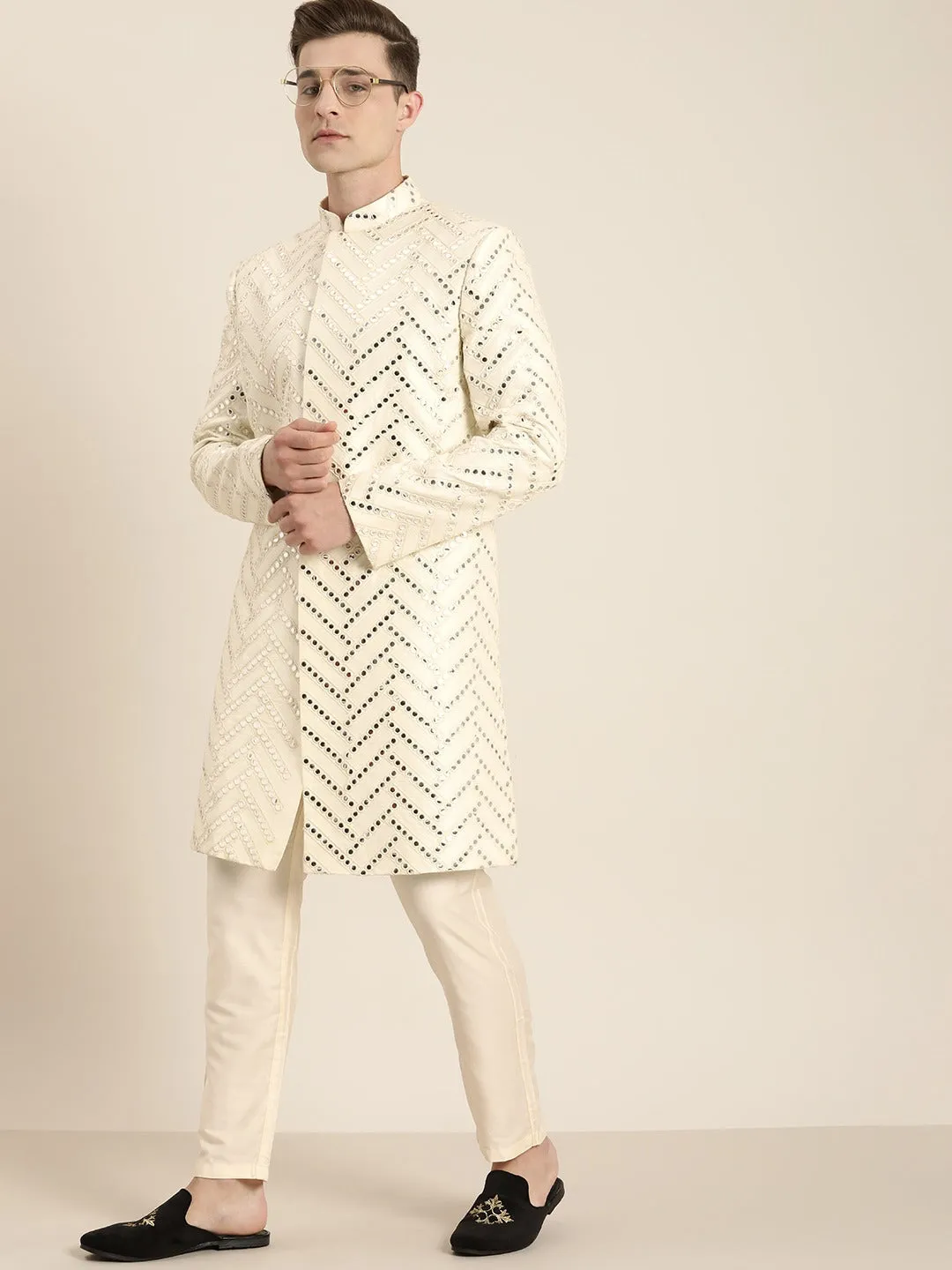 Jashvi Men's Cream Indo Western Sherwani Only Top