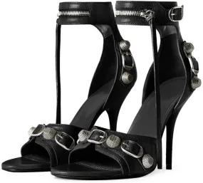 Kluolandi Women's High Stiletto Heeled Sandals with Tassel Open Toe Studded Zipper Ankle Strap High Heels Dress Pumps Shoes