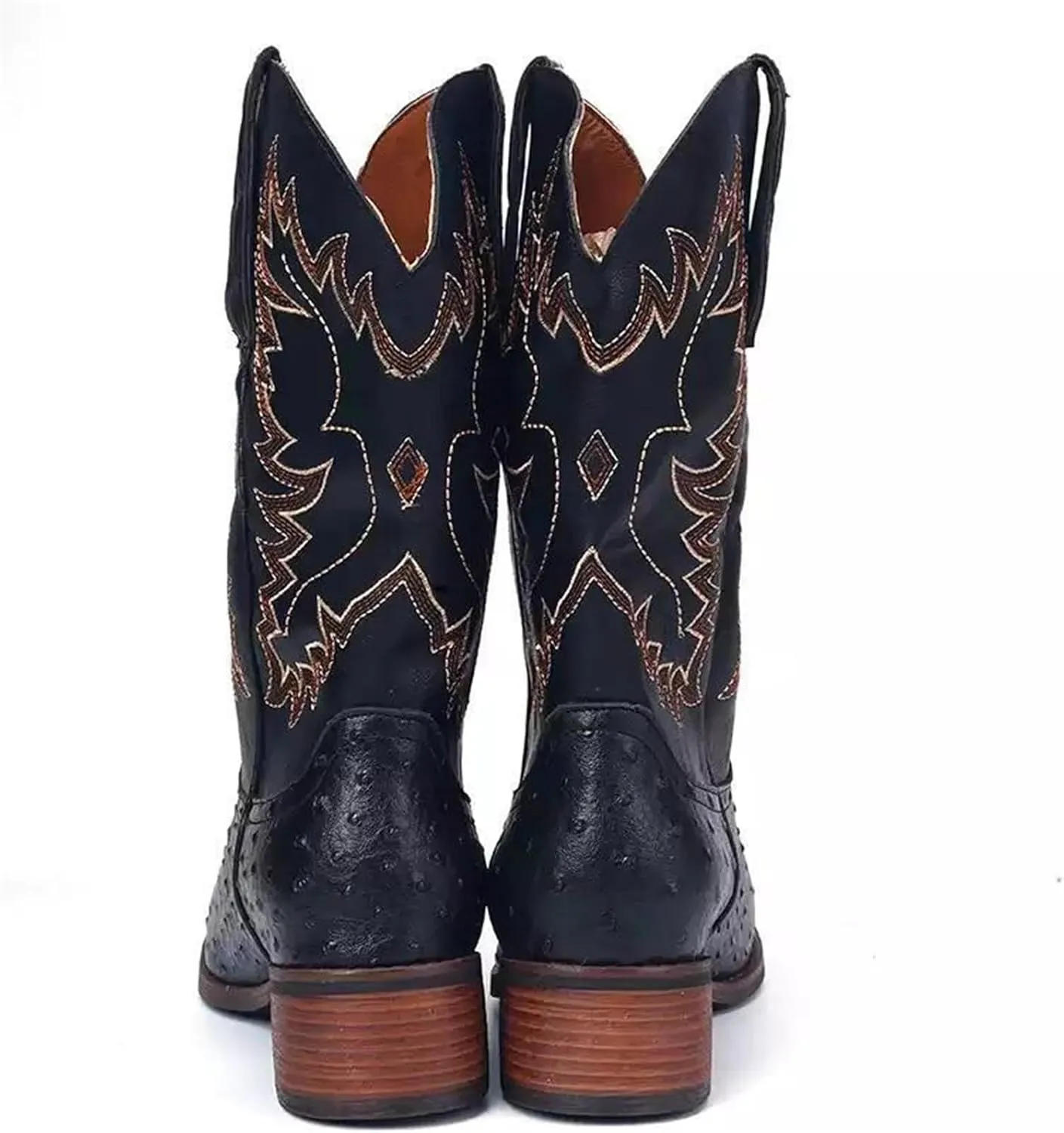 Ladmiple Cowgirl Boots Women Wide Calf Knee High Embroidered Pull On Cowboy Western Chunky Heel Mid Calf Wedding Boots