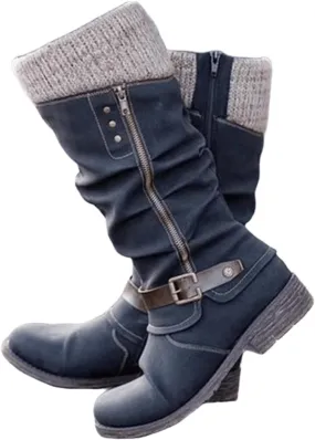 Ladmiple Motorcycle Boots Women Riding Mid-calf Combat Military Winter Boots Side Zipper Low Heel Western Biker Booties 2024