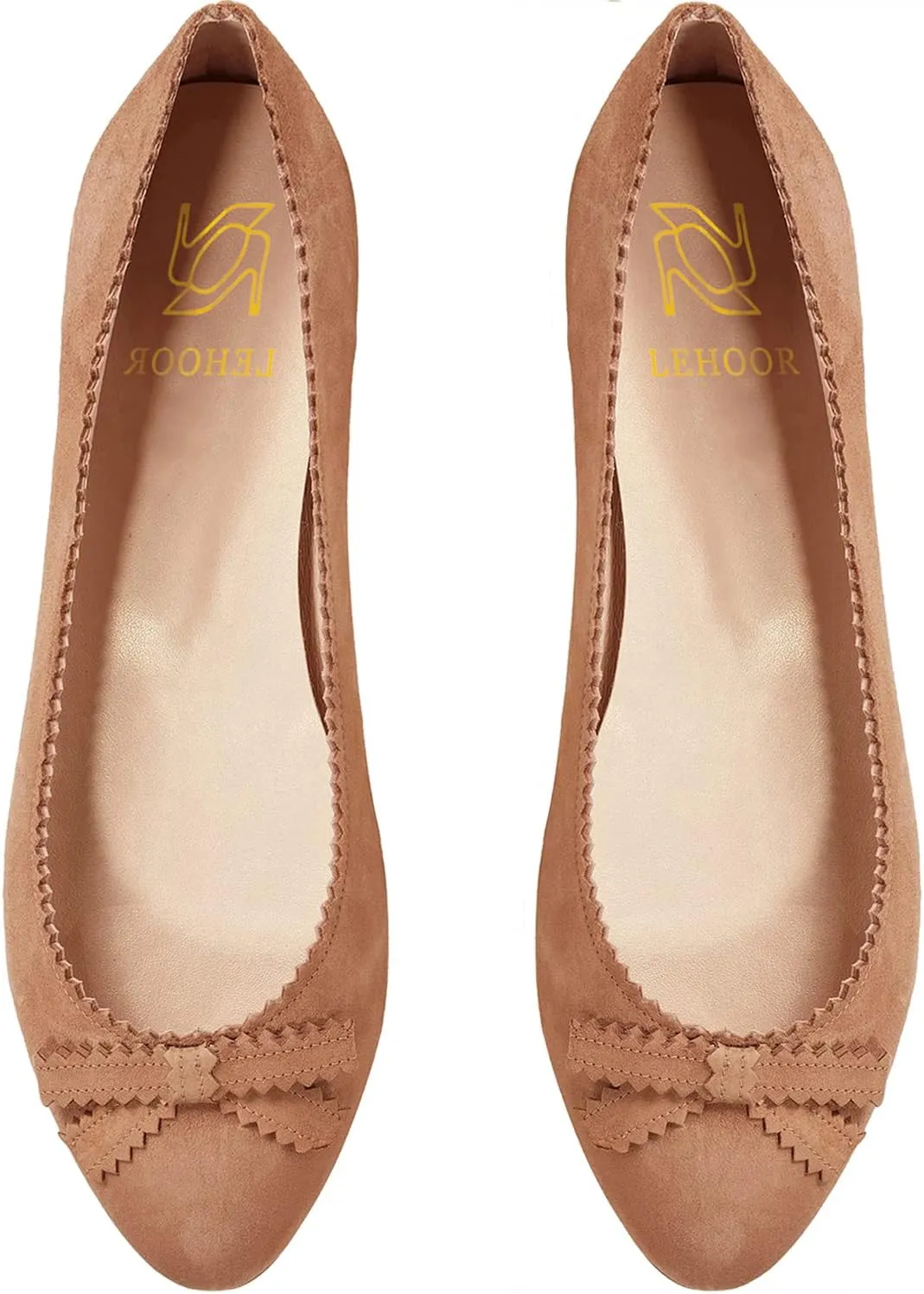 LEHOOR Women Bow Flats Shoes Round Closed Toe Slip on Ballet Flats Suede Flat Heel Dress Shoes Comfortable Office Work Flats Ladies Girls Casual Club Party Church Driving Flats Spring Cute 4-11 M US