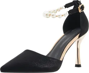 LizFoYa Women D’Orsay Sexy High Heels Evening Bridal Wedding Formal Pump Shoes with Pearls Ankle Strap