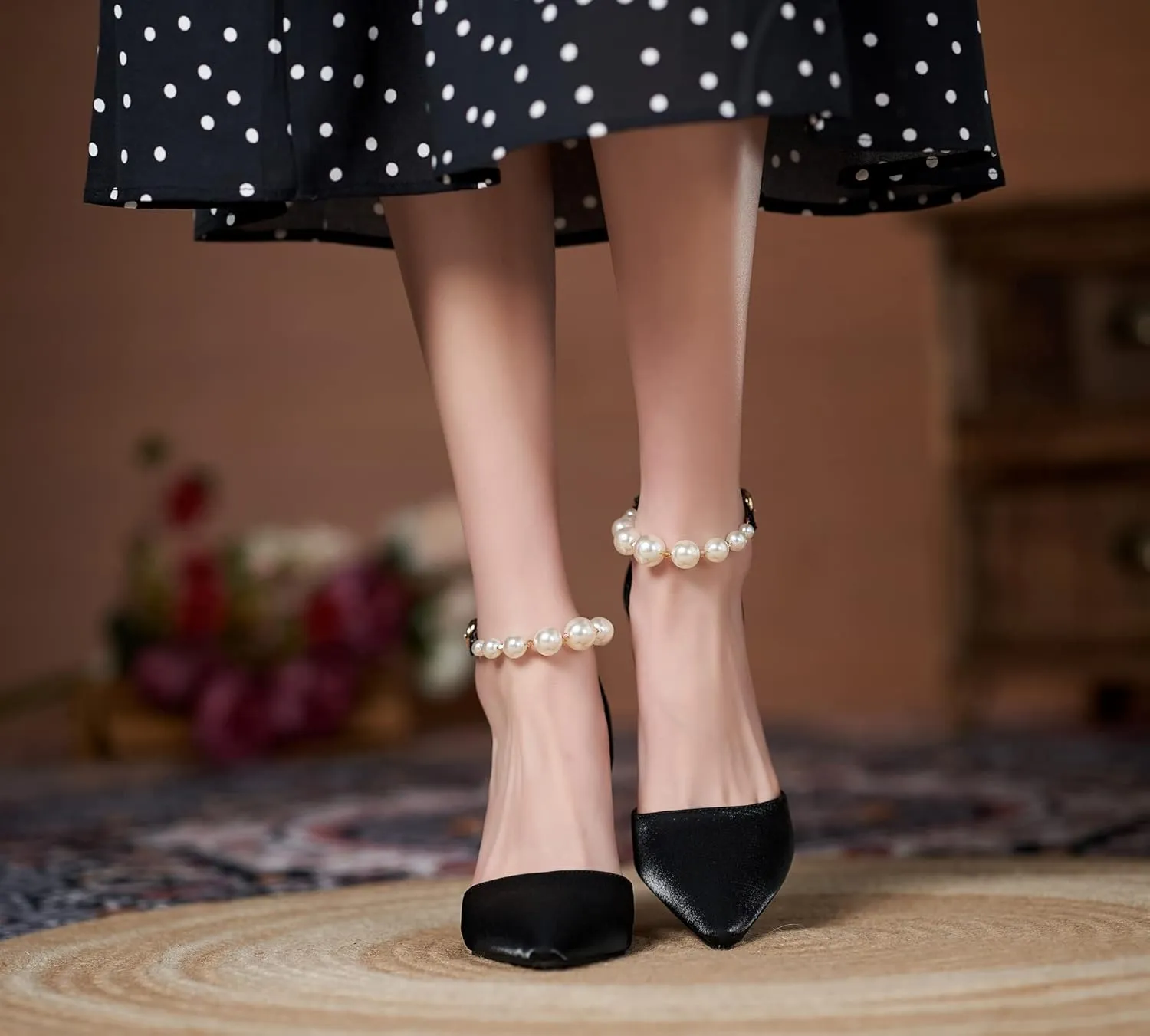 LizFoYa Women D’Orsay Sexy High Heels Evening Bridal Wedding Formal Pump Shoes with Pearls Ankle Strap