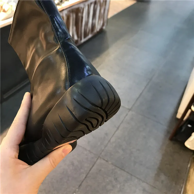 LUXE SEVEN DESIGN WIDE FIT FLAT ANKLE BOOTS