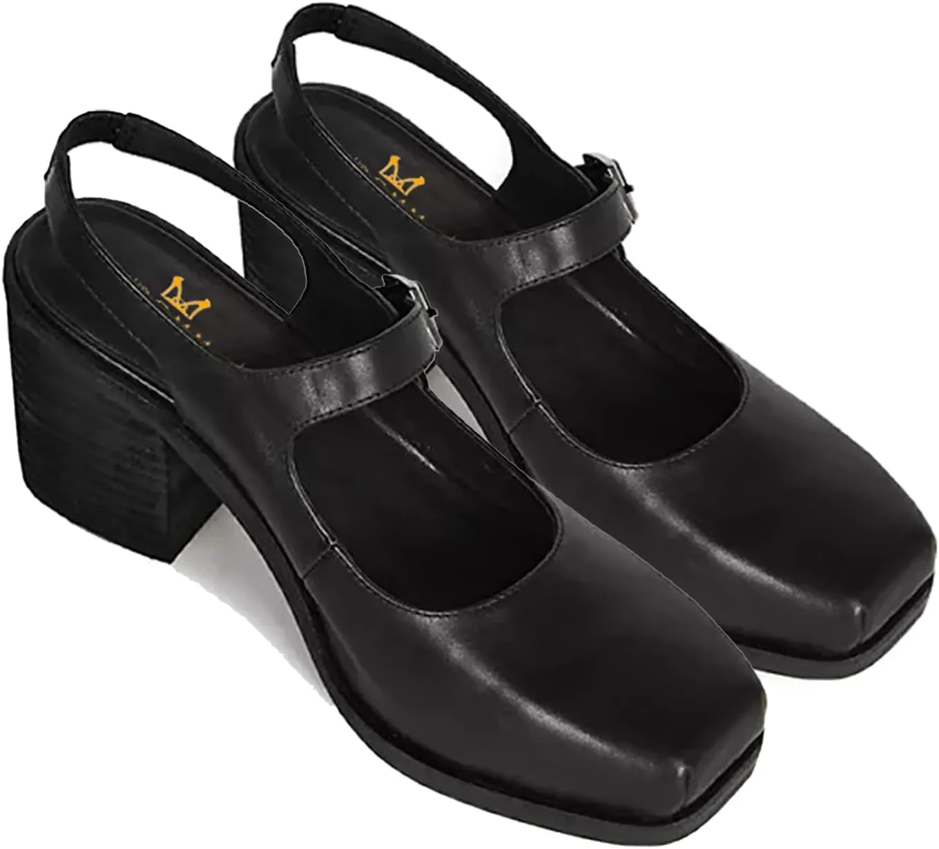 MOOMMO Women Block High Heel Slingback Mary Jane Pumps Platform Square Toe Ankle Buckle Strap Closed Toe Sandals 3 Inch Stacked Chunky Heel Dress Pumps Matte Vintage Comfy Office Daily 4-11 M US