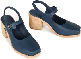 MOOMMO Women Block High Heel Slingback Mary Jane Pumps Platform Square Toe Ankle Buckle Strap Closed Toe Sandals 3 Inch Stacked Chunky Heel Dress Pumps Matte Vintage Comfy Office Daily 4-11 M US