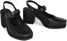 MOOMMO Women Block High Heel Slingback Mary Jane Pumps Platform Square Toe Ankle Buckle Strap Closed Toe Sandals 3 Inch Stacked Chunky Heel Dress Pumps Matte Vintage Comfy Office Daily 4-11 M US