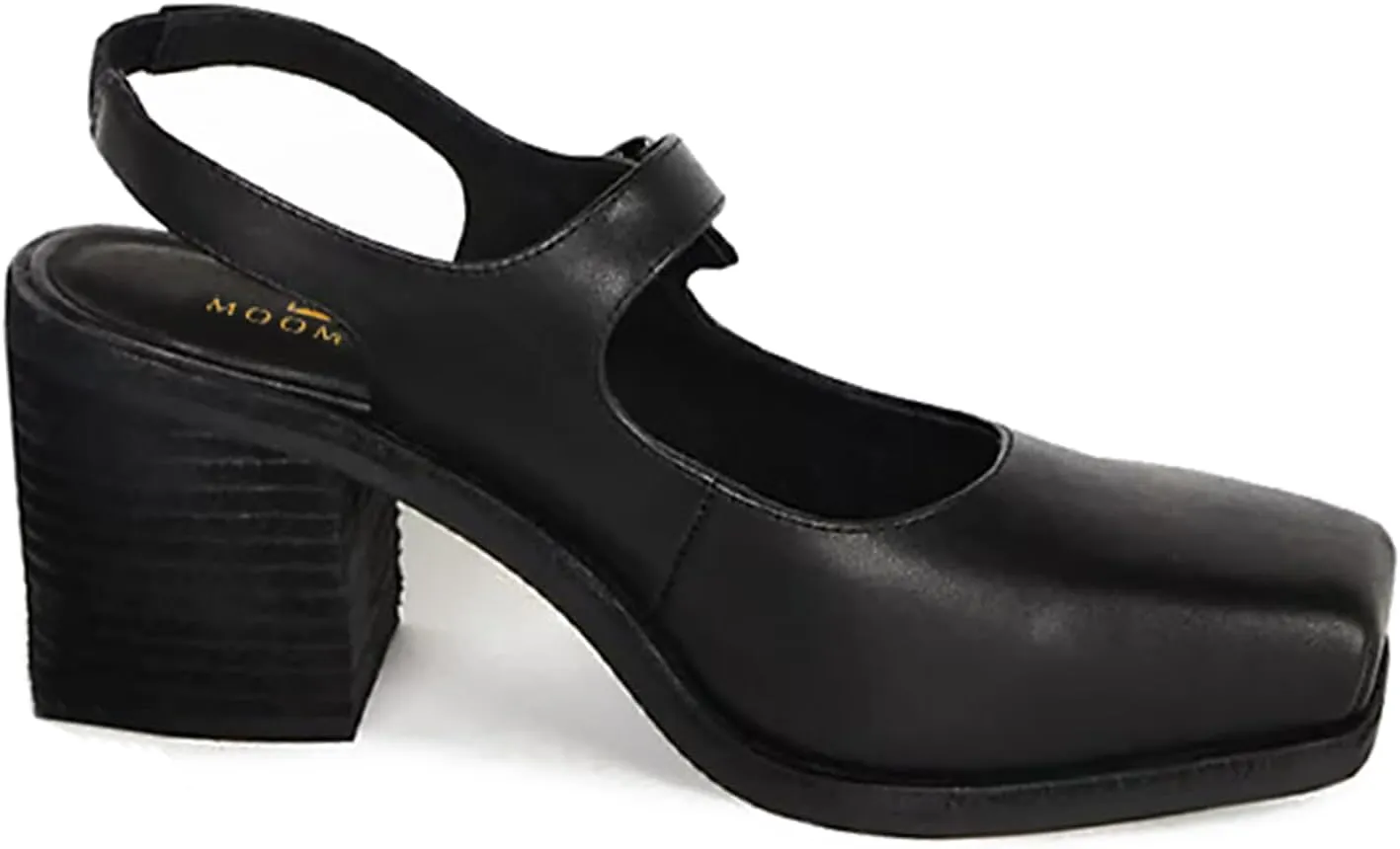 MOOMMO Women Block High Heel Slingback Mary Jane Pumps Platform Square Toe Ankle Buckle Strap Closed Toe Sandals 3 Inch Stacked Chunky Heel Dress Pumps Matte Vintage Comfy Office Daily 4-11 M US