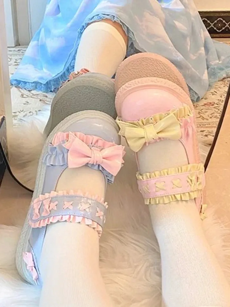 MQTIME  -  Lolita Kawaii Mary Janes Shoes Women Slip-on Japanese Sweet Flat Shoes Ladies Butterfly-knot Cute Fashion Round Toe Shoes Summer