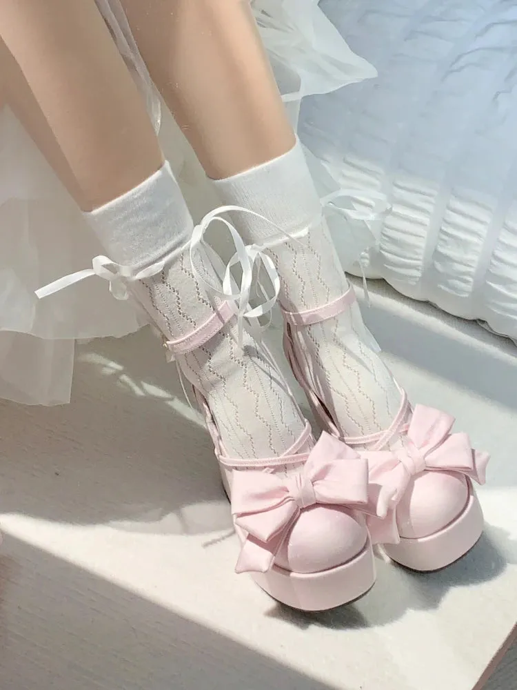 MQTIME  -  Pink Sweet Lolita Mary Janes Shoes Women Japanese Princess Kawaii High Heels Shoes Female Bow French Vintage Platform Shoes 2024