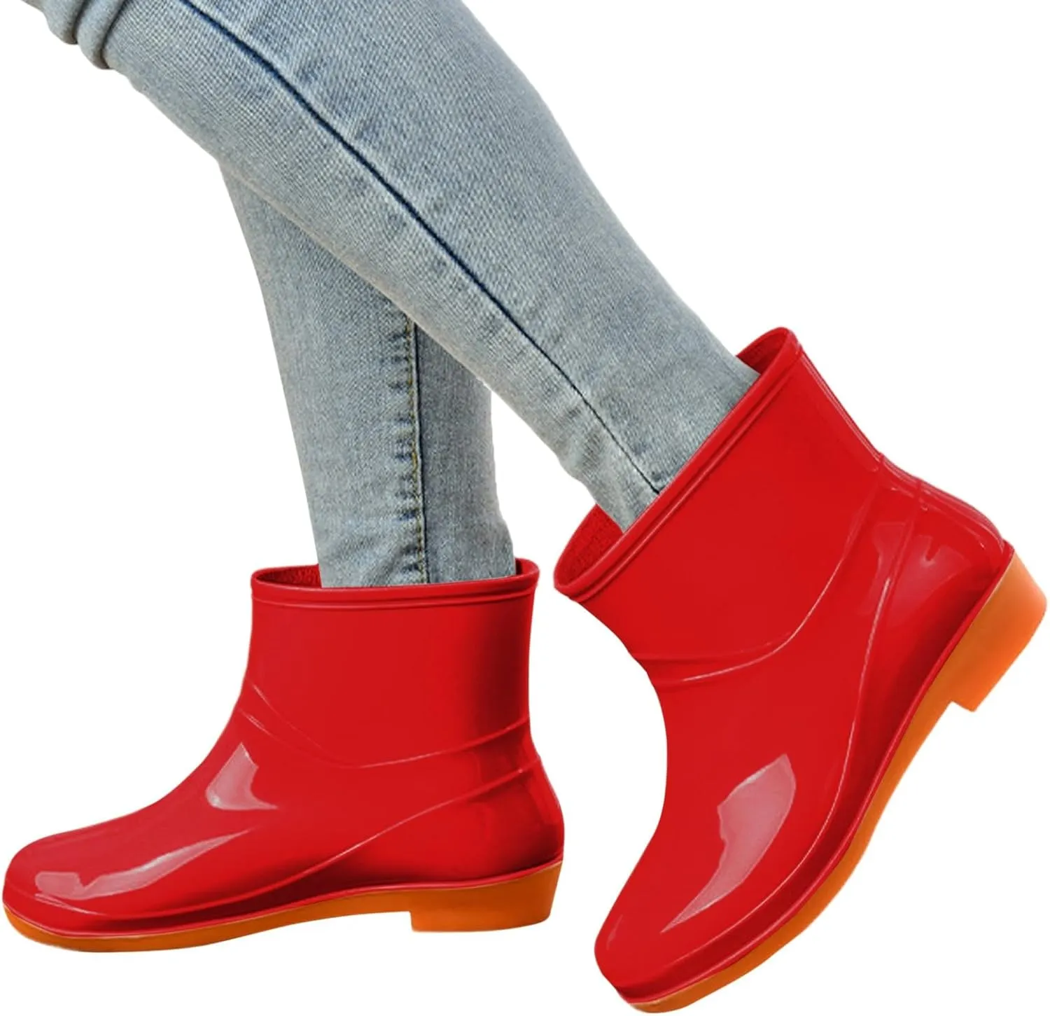 Rain Boots Women,Women's Mid Calf Rain Boots Waterproof Boots Solid Color Garden Shoes Outdoor Comfortable Work Boots