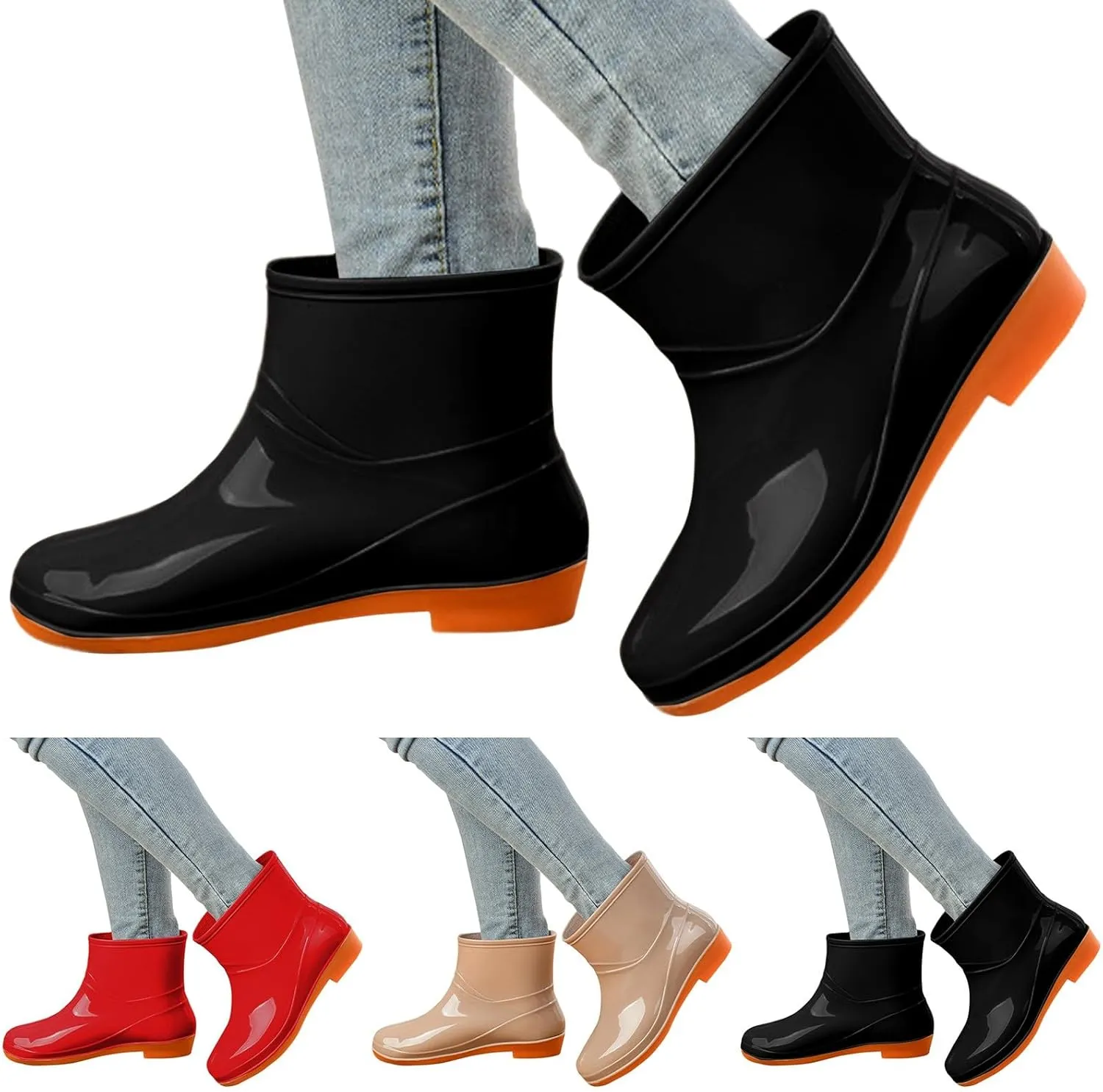 Rain Boots Women,Women's Mid Calf Rain Boots Waterproof Boots Solid Color Garden Shoes Outdoor Comfortable Work Boots