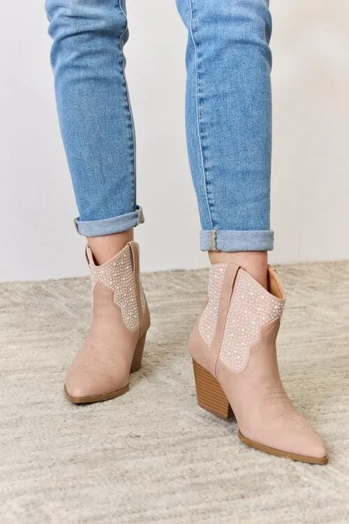 Rhinestone Ankle Cowgirl Booties in Blush