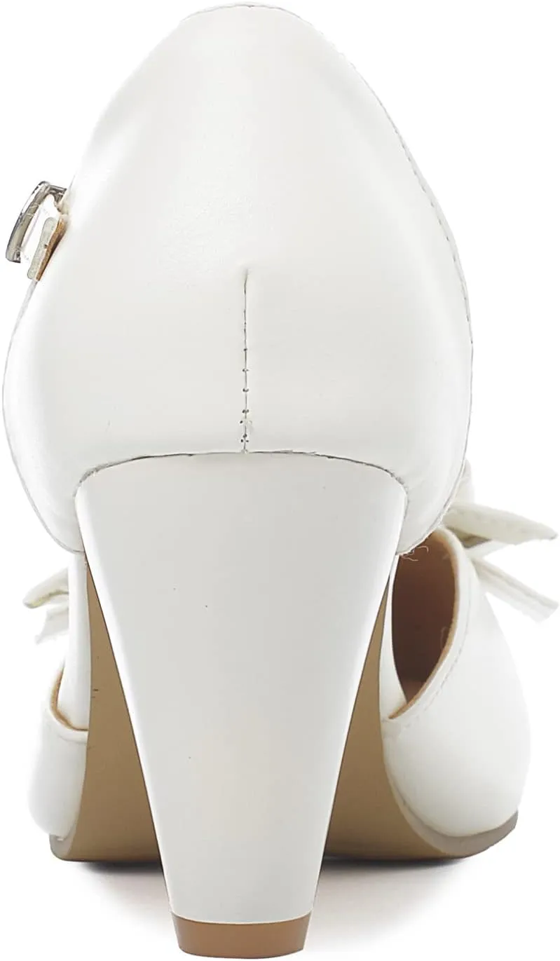 Shinelly Women Rockabilly Sweet T-Strap Cone Heel Mary Janes Adorable Round Toe Pumps with Bows