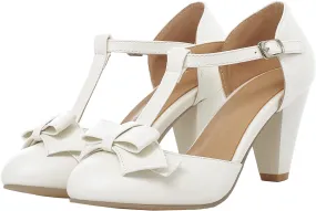 Shinelly Women Rockabilly Sweet T-Strap Cone Heel Mary Janes Adorable Round Toe Pumps with Bows