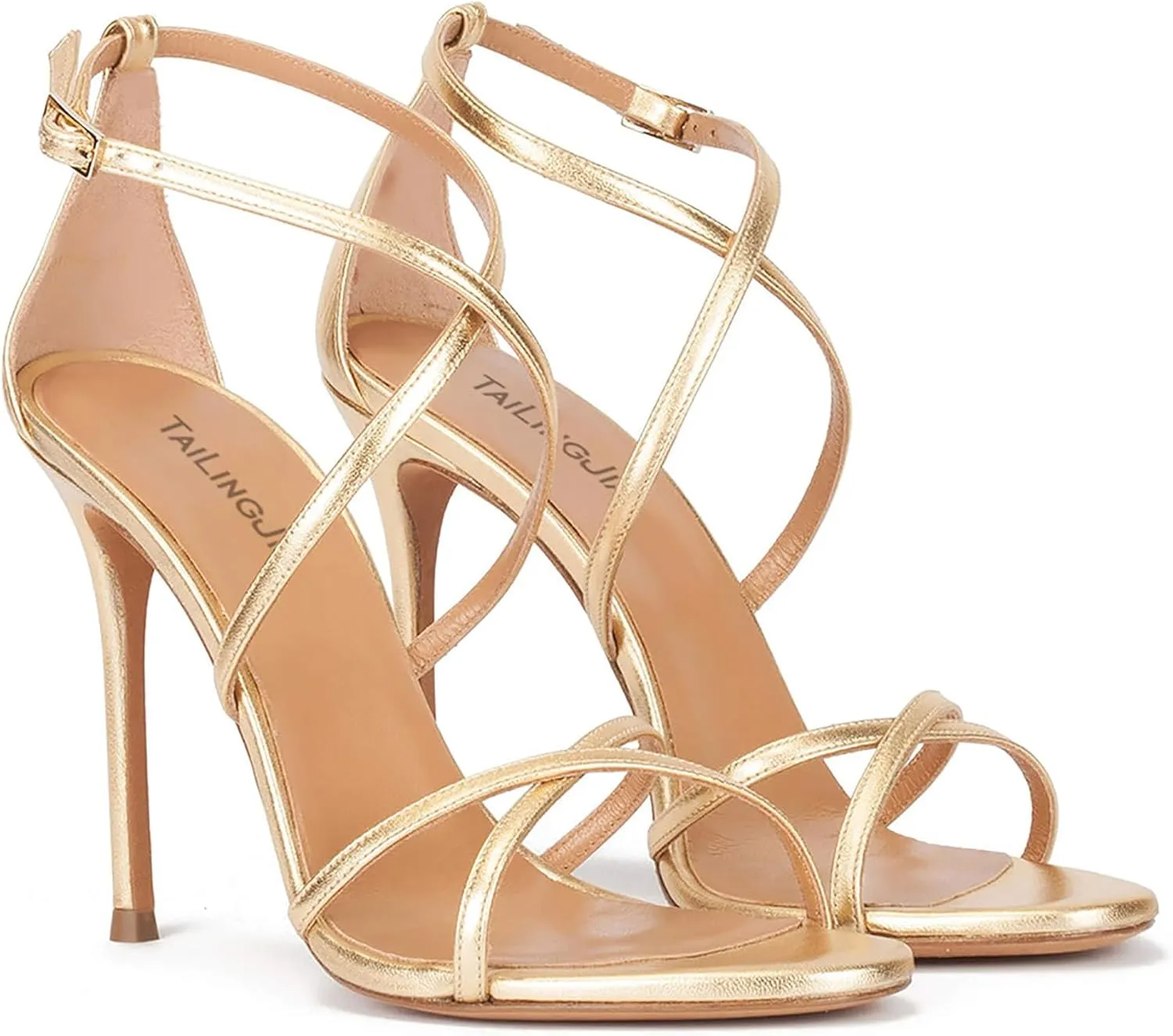 Strappy High Heels Sandals for Women, Fashion Open Toe Stiletto Heels Sandals Classic Round Toe Cross Straps Party Sexy Stiletto High Heel Sandals