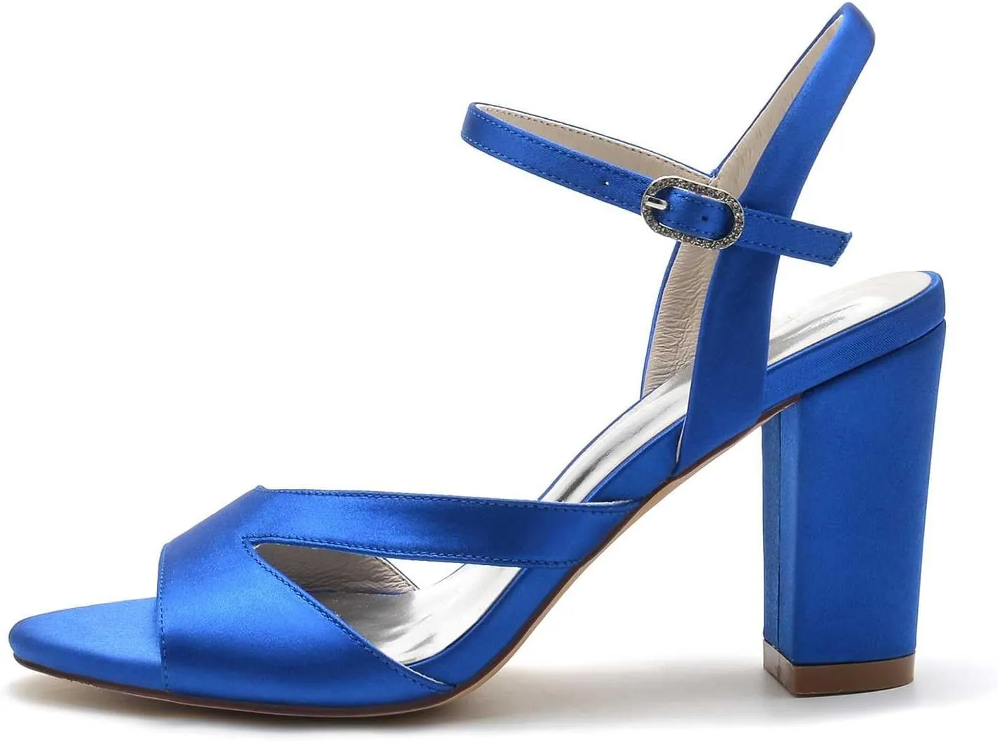 TarfiC Mid Heel Shoes for Women Round Toe Slingback Rhinestone Open Toe Mary Jane Buckle Satin Dress Pumps Evening Prom Wedding Shoes