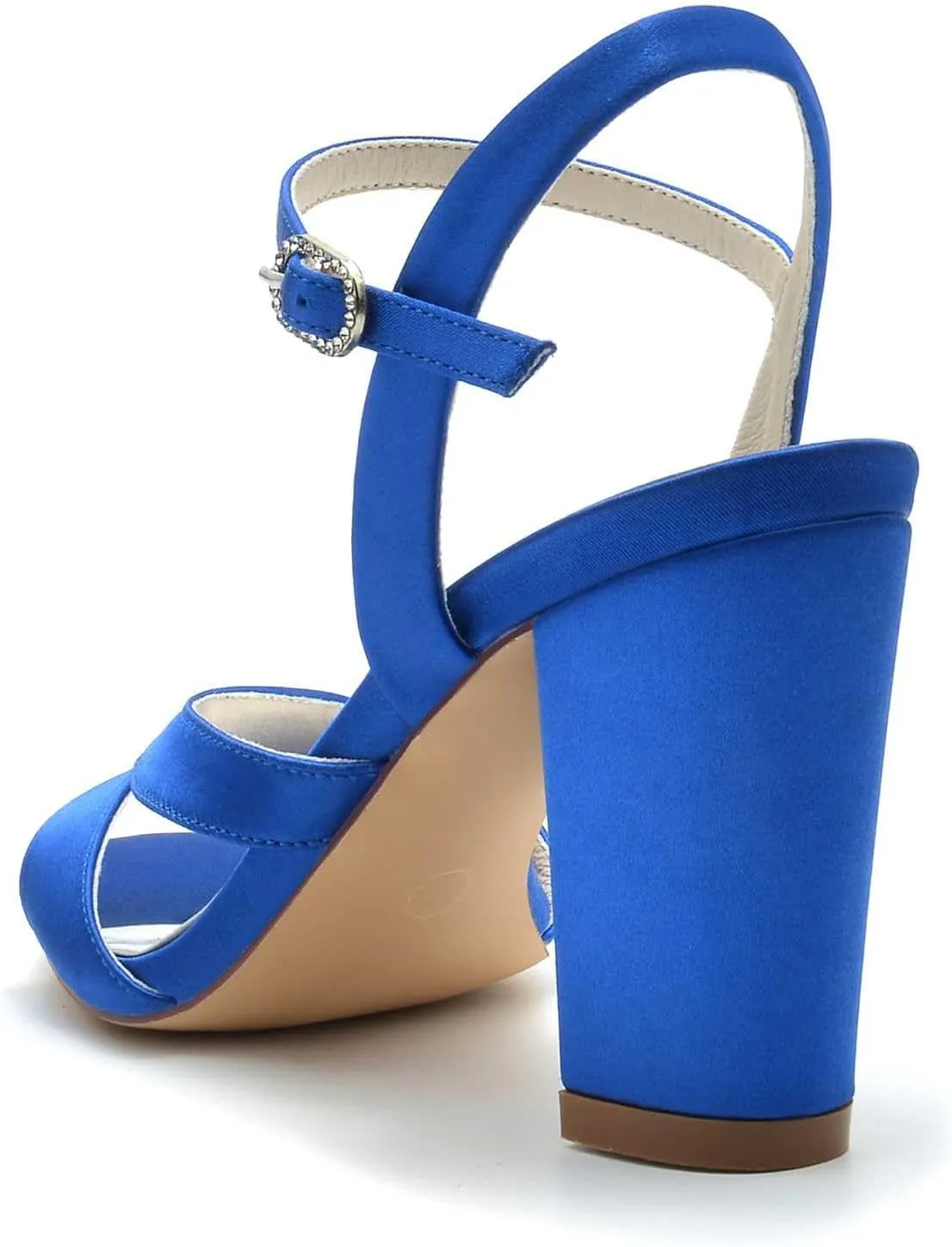 TarfiC Mid Heel Shoes for Women Round Toe Slingback Rhinestone Open Toe Mary Jane Buckle Satin Dress Pumps Evening Prom Wedding Shoes