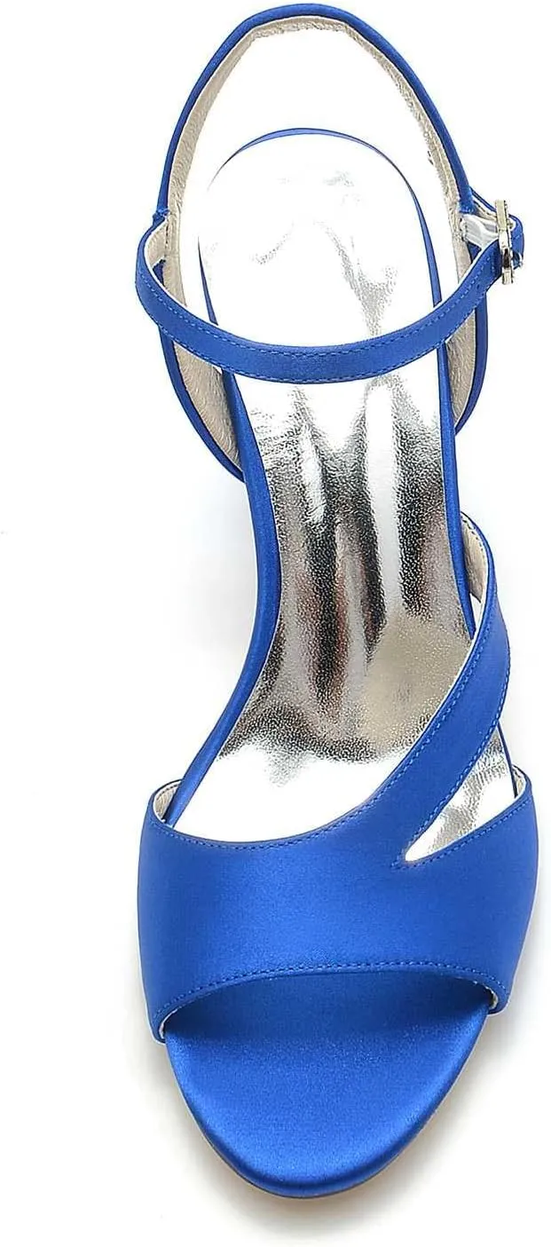 TarfiC Mid Heel Shoes for Women Round Toe Slingback Rhinestone Open Toe Mary Jane Buckle Satin Dress Pumps Evening Prom Wedding Shoes