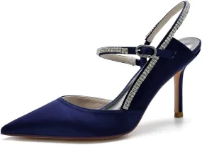 TarfiC Women's Low Heel Mary Jane Sandals with Rhinestones - Pointed Toe, Stylish Bridal & Summer Wedding Shoes, Elegant Stiletto Accent