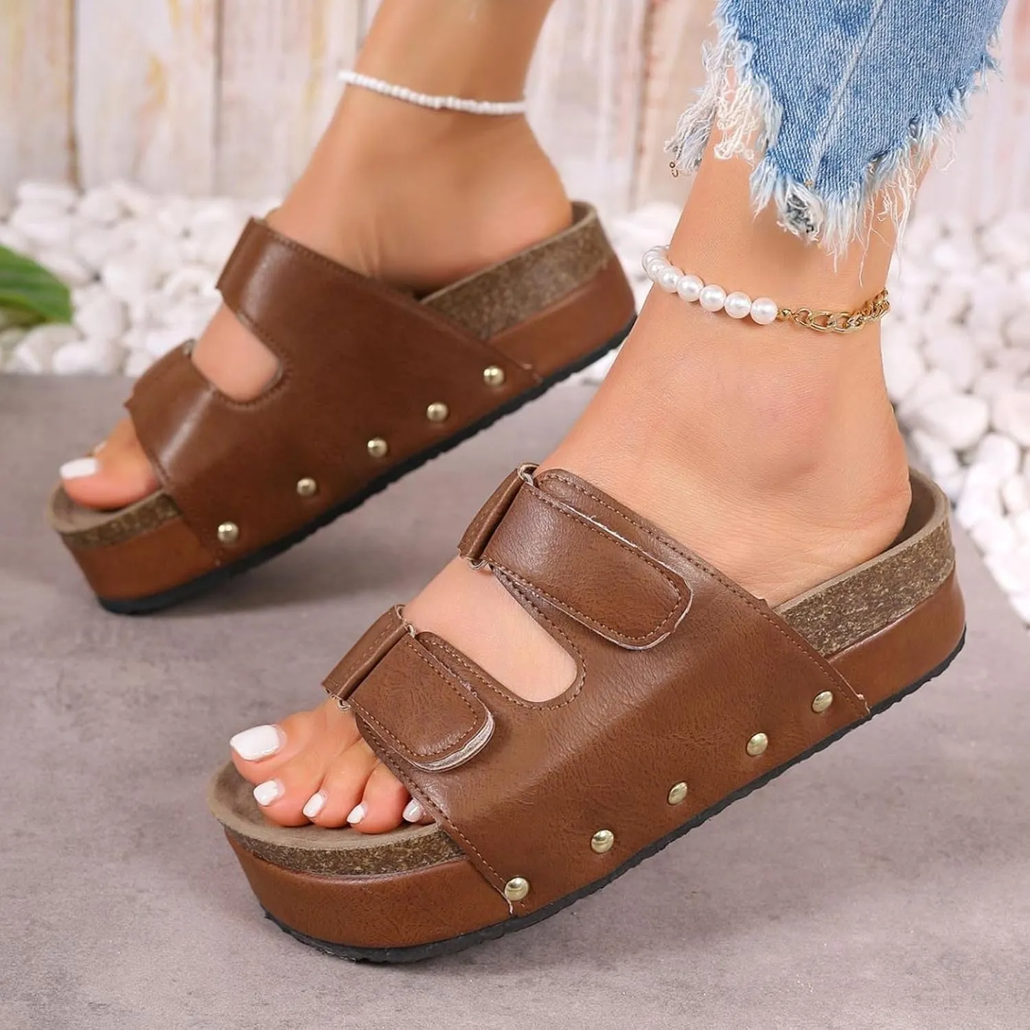 Wedge Sandals Women's Ankle Strap Low Wedge Sandals Sandles Casual Elastic Ankle Strap Platform Sandals
