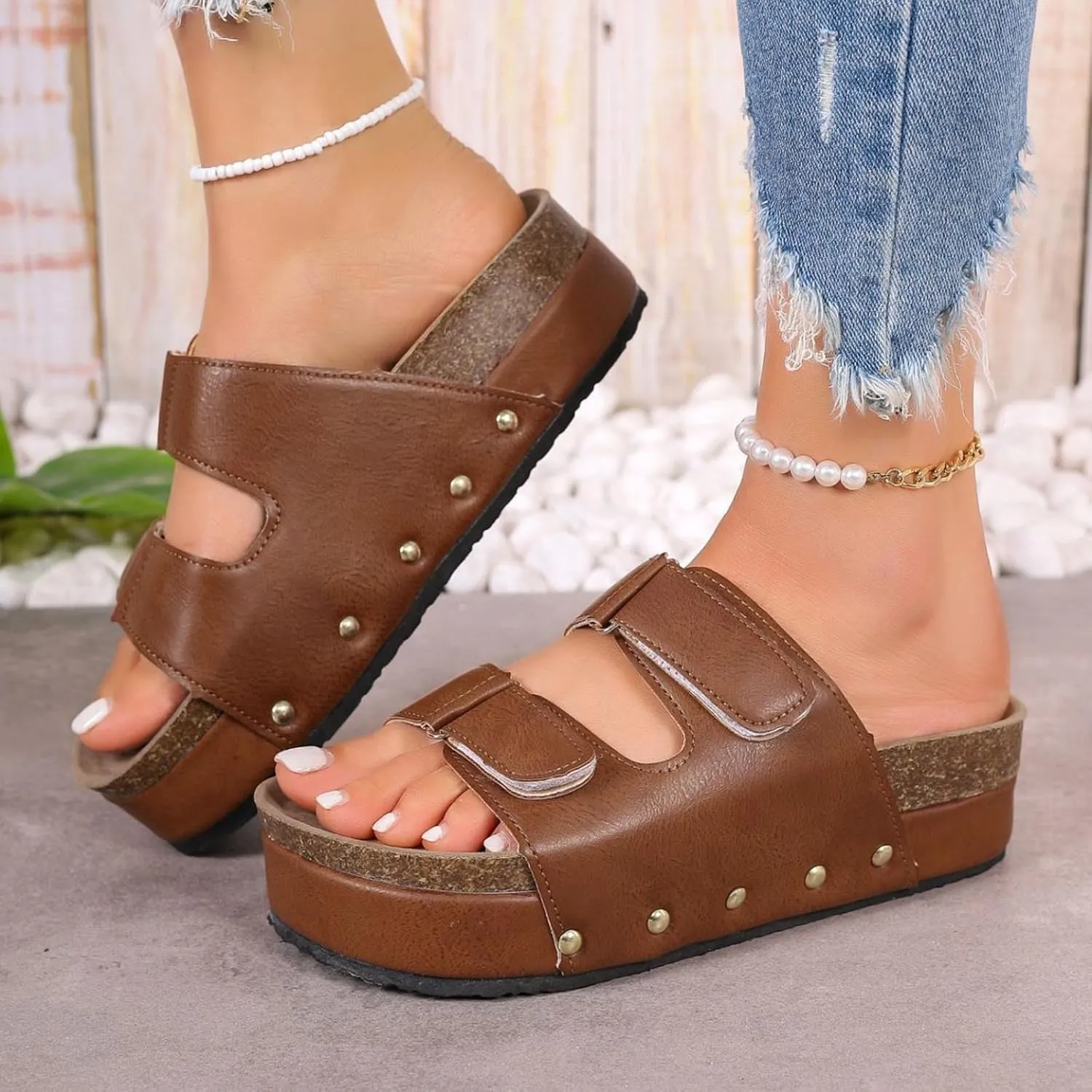 Wedge Sandals Women's Ankle Strap Low Wedge Sandals Sandles Casual Elastic Ankle Strap Platform Sandals