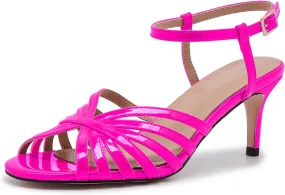 Women's Black and Gold Heels  Strappy Patent Leather Open Toe Sandals with Ankle Strap  Elegant High Heels for Party, Wedding, or Evening