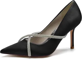 Women's Classic Closed Pointed Toe Stiletto High Heels Pumps Shoes for Party Evening Wedding,Black,8