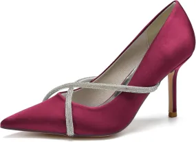 Women's Classic Closed Pointed Toe Stiletto High Heels Pumps Shoes for Party Evening Wedding,Burgundy,8