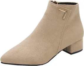Women's Fall Ankle Boots Classic Chunky Block Low Heel Booties Pointed Toe Side Zipper Dress Booties for Ladies