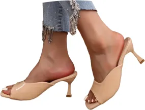 Womens Heeled Mules Pointed Toe High Heels Sandals Leather 2025 Open Toe Comfortable Slingback Slip-On Mule Sandals Comfortable Slip On Thong Slide Beach Vacation Walking Outdoor Party Dresses Shoes
