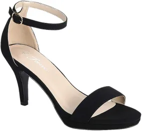 Women's open toe Mid Heel Single Band Sandal with Ankle Strap