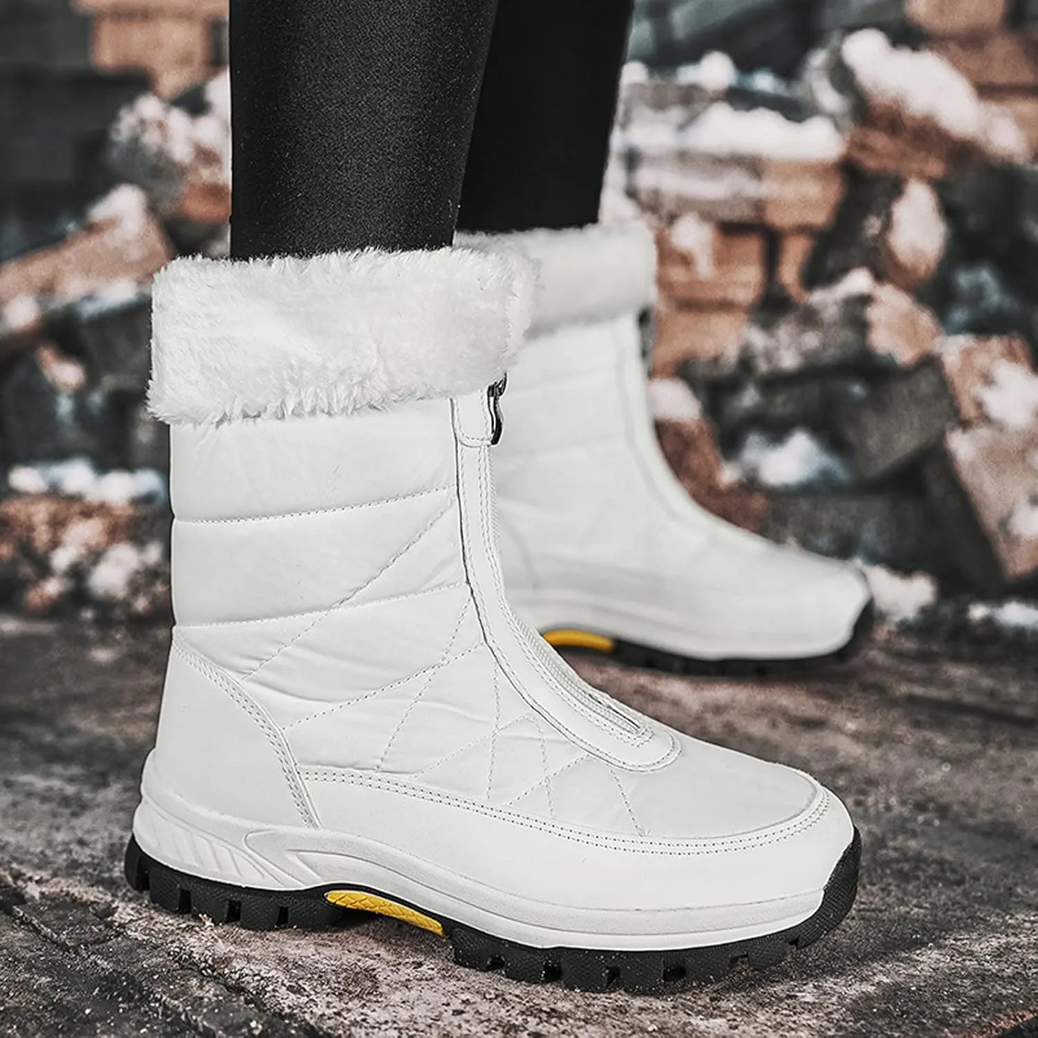Women's Platform Mid Calf Boots Fashion Women Winter Water Proof Flat Zipper Keep Warm Snow Boots Platform Sole Boots