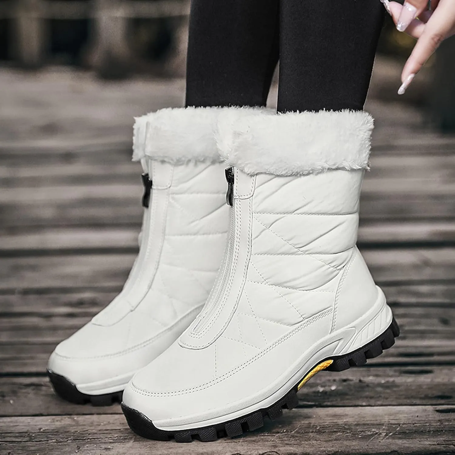 Women's Platform Mid Calf Boots Fashion Women Winter Water Proof Flat Zipper Keep Warm Snow Boots Platform Sole Boots