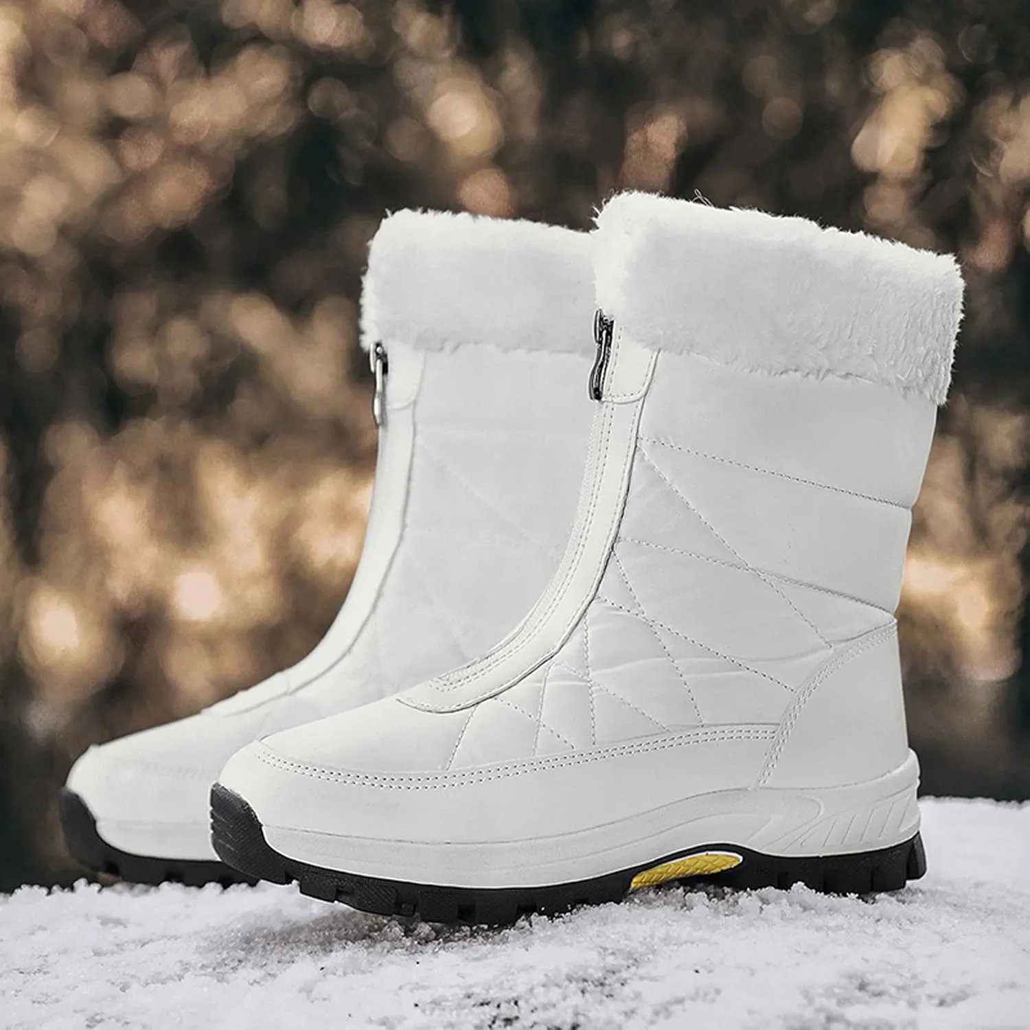Women's Platform Mid Calf Boots Fashion Women Winter Water Proof Flat Zipper Keep Warm Snow Boots Platform Sole Boots