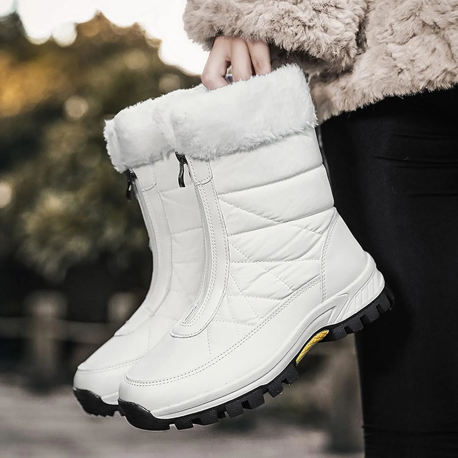 Women's Platform Mid Calf Boots Fashion Women Winter Water Proof Flat Zipper Keep Warm Snow Boots Platform Sole Boots