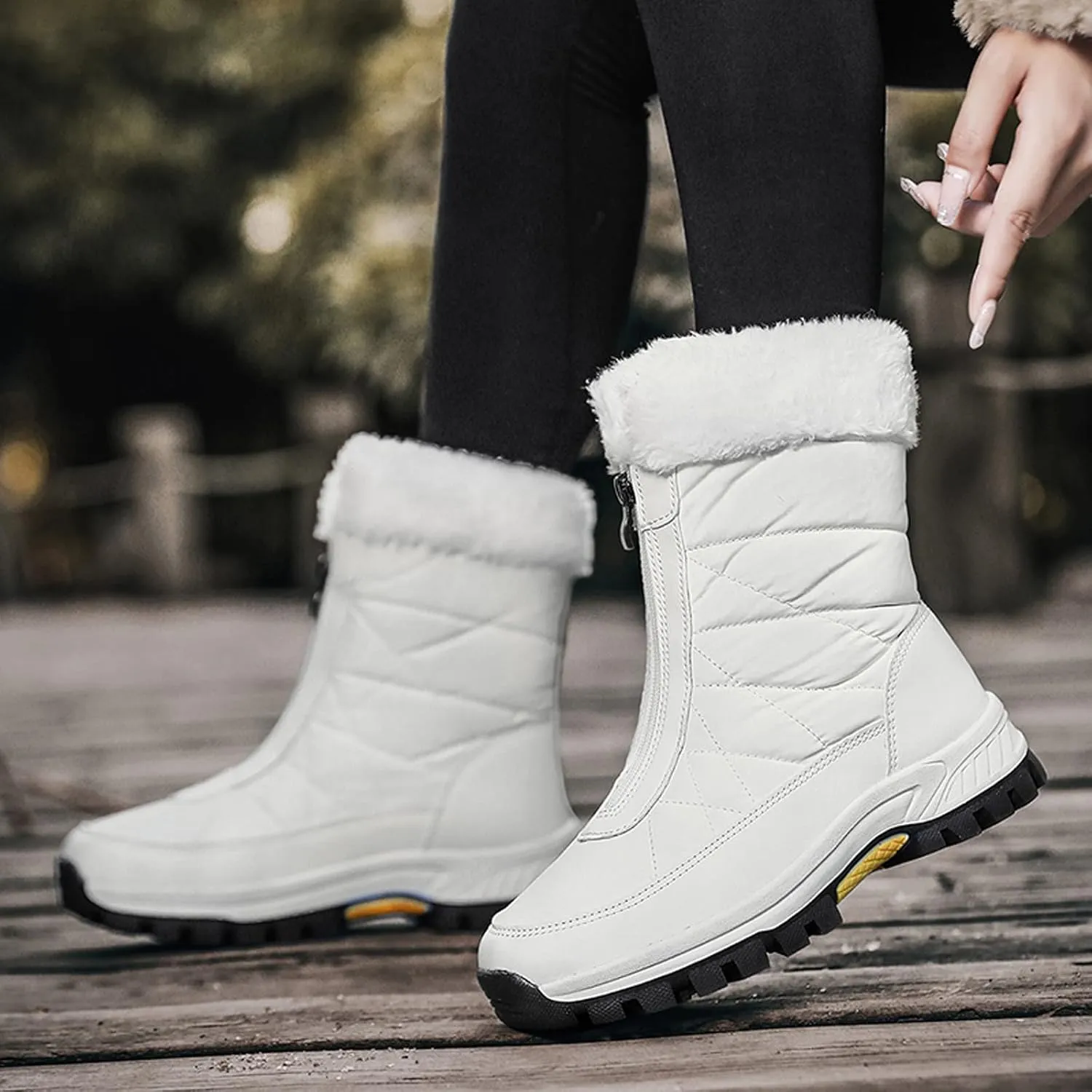 Women's Platform Mid Calf Boots Fashion Women Winter Water Proof Flat Zipper Keep Warm Snow Boots Platform Sole Boots