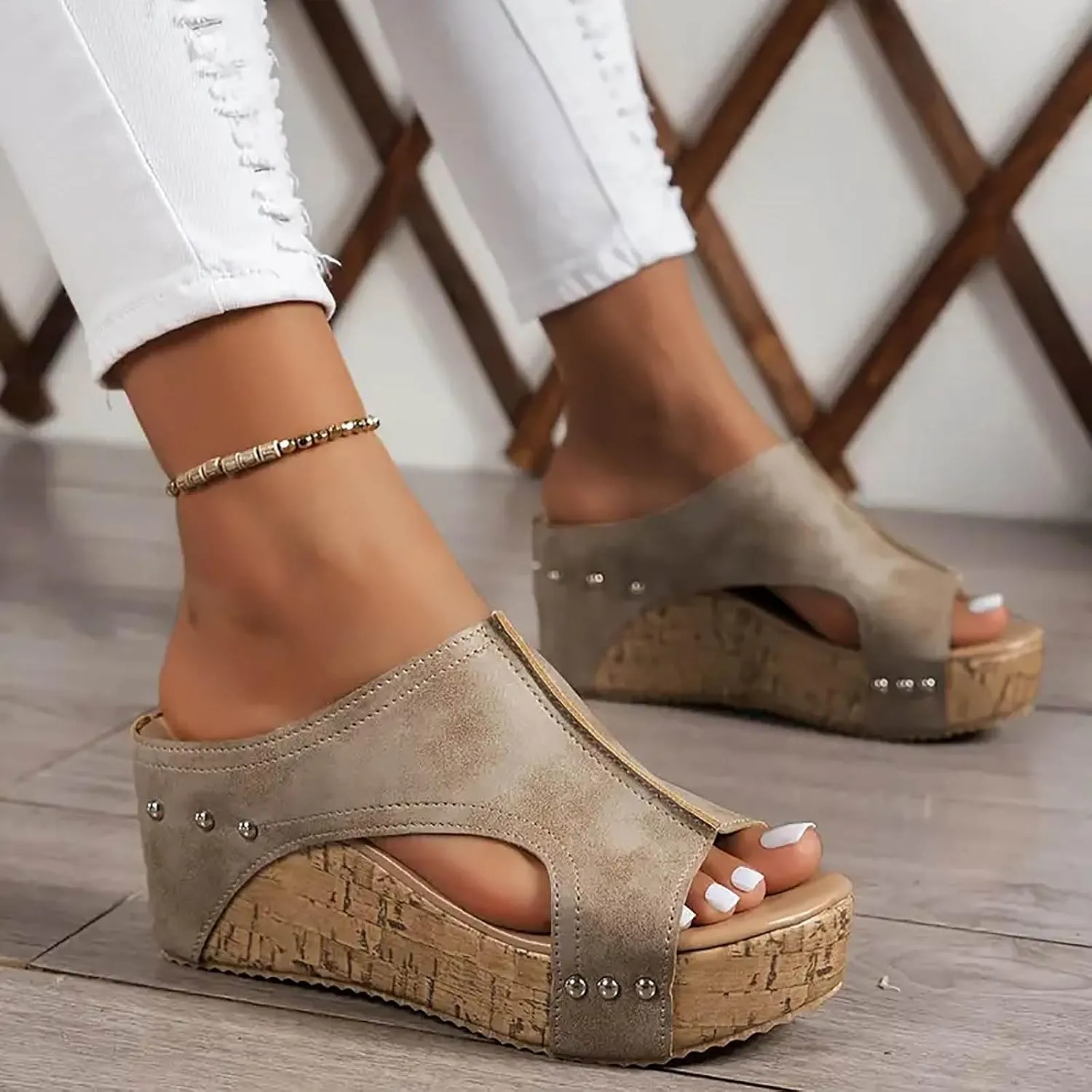 Womens Wedge Platform Slide On Sandals Open Toe Casual Summer Slide Platform Sandals Dressy High Heel Beach Sandal Comfortable Wedges Shoe Mules