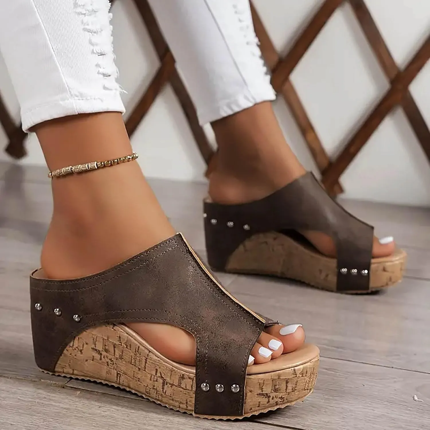 Womens Wedge Platform Slide On Sandals Open Toe Casual Summer Slide Platform Sandals Dressy High Heel Beach Sandal Comfortable Wedges Shoe Mules
